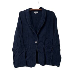 Michael Stars Navy Blue Slub Woven Cotton Lightweight Blazer Womens Size S